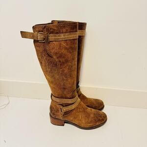 UGG Boots Women 7 Brown Leather Riding Tall Knee High Buckle Strap Zip Round Toe